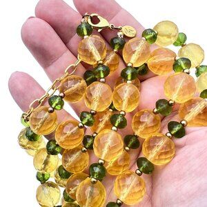 Vintage Joan Rivers Womens Necklace Gold Tone Yellow Green Czech Glass